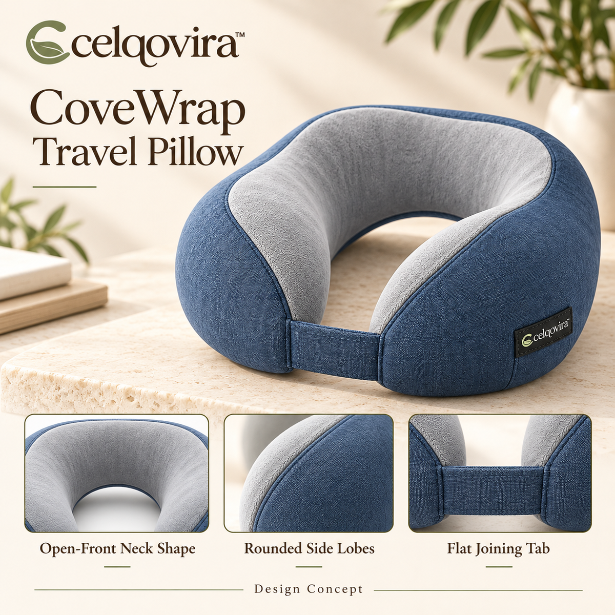 Celqovira™ CoveWrap Travel Pillow — design overview