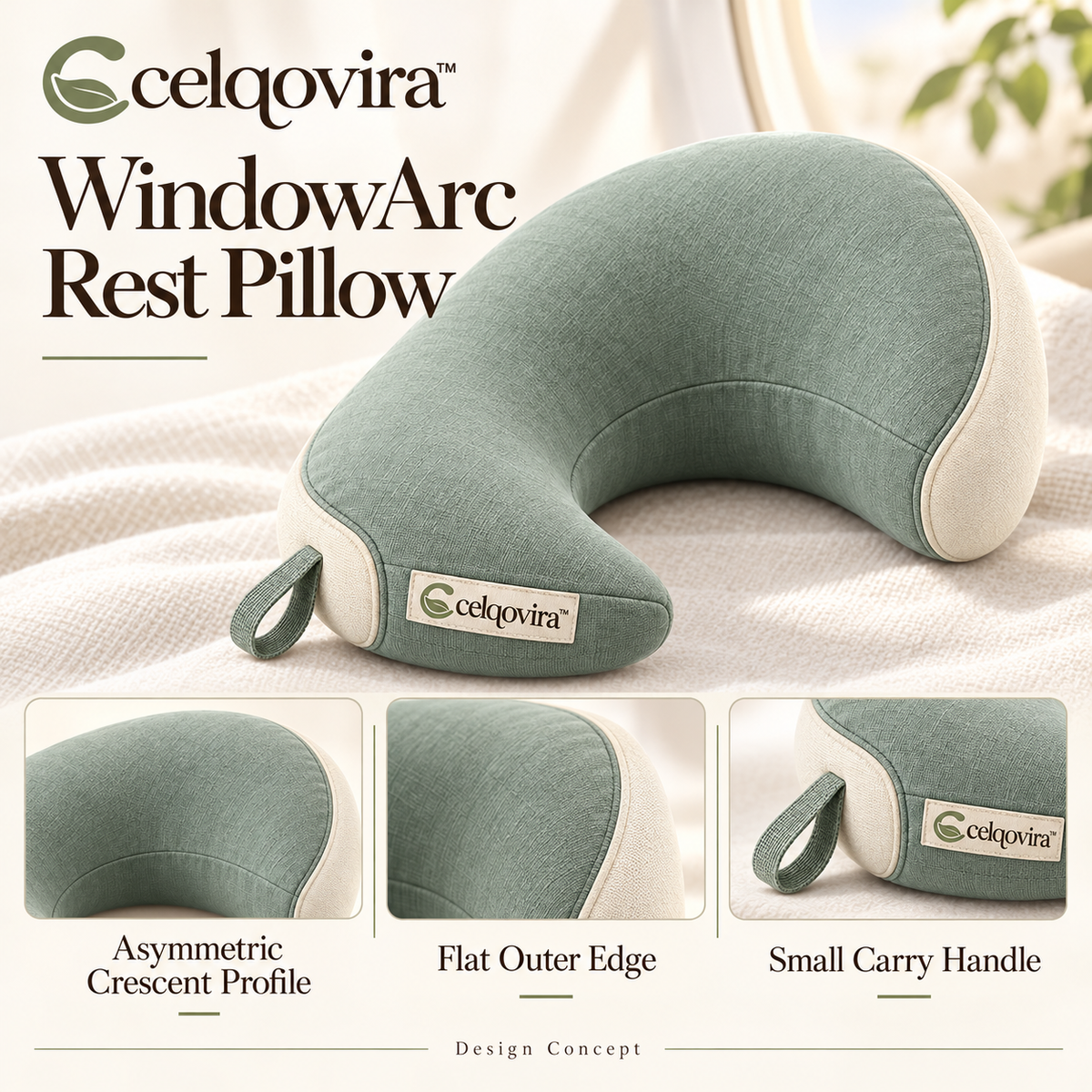 Celqovira™ WindowArc Rest Pillow — design overview