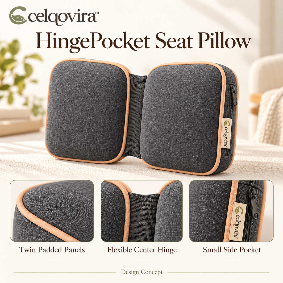 Celqovira™ HingePocket Seat Pillow — design overview