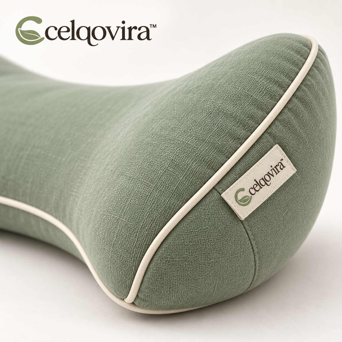 Celqovira™ CrescentWing Side Pillow — seam and fabric detail