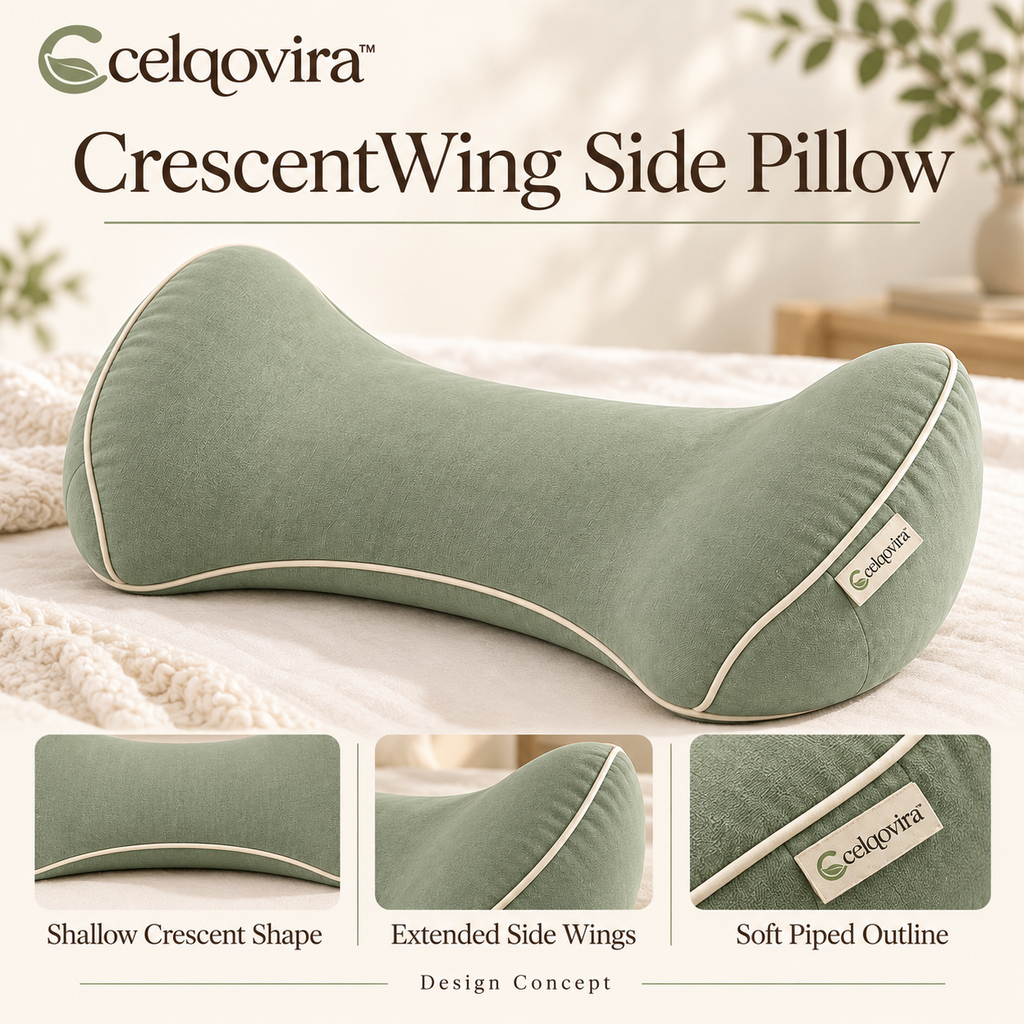 Celqovira™ CrescentWing Side Pillow — design overview