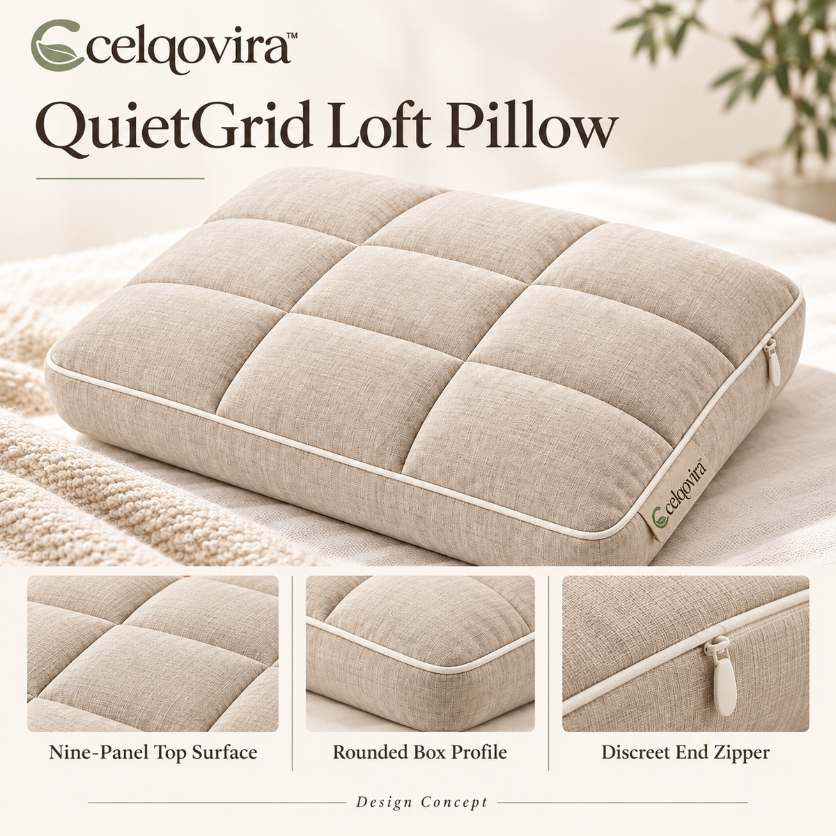 Celqovira™ QuietGrid Loft Pillow — design overview