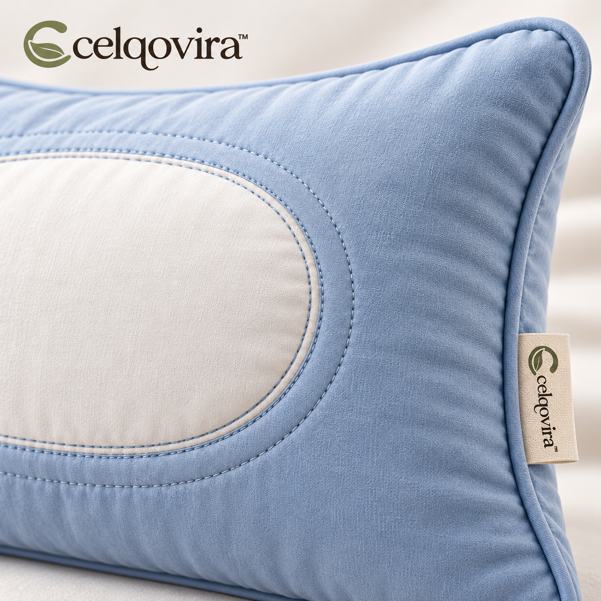 Celqovira™ HaloInset Bed Pillow — seam and fabric detail