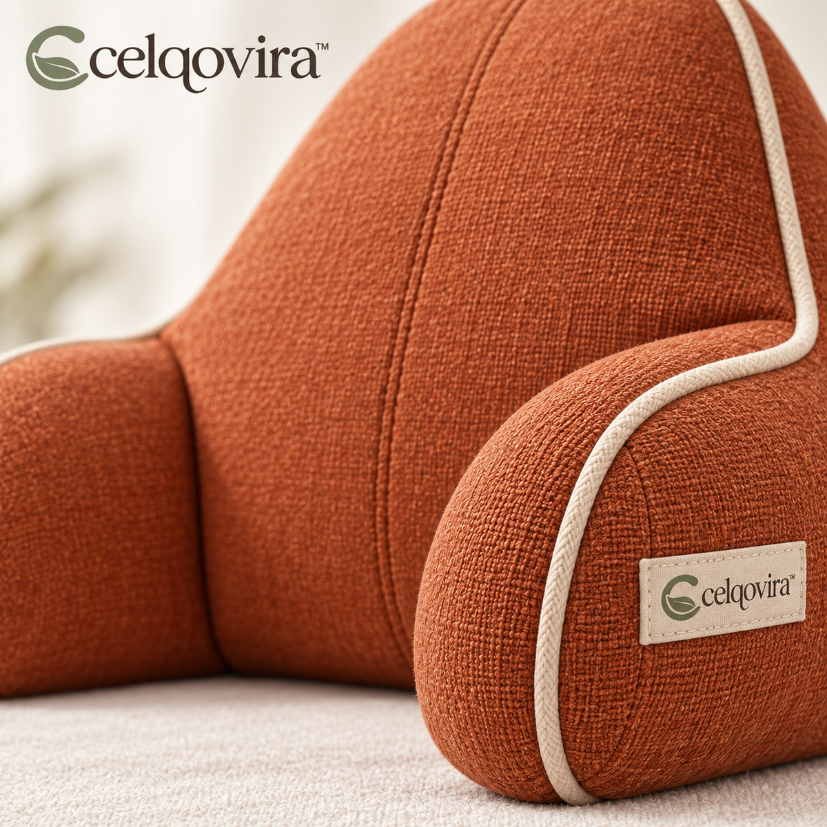 Celqovira™ ArcNest Reading Pillow — seam and fabric detail