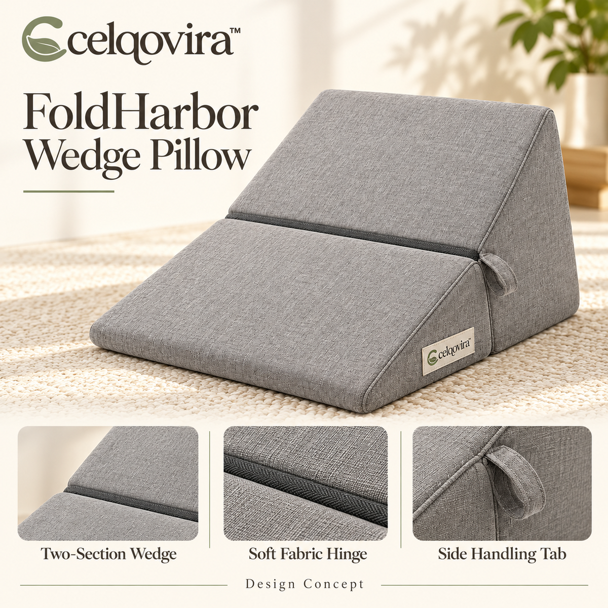 Celqovira™ FoldHarbor Wedge Pillow — design overview